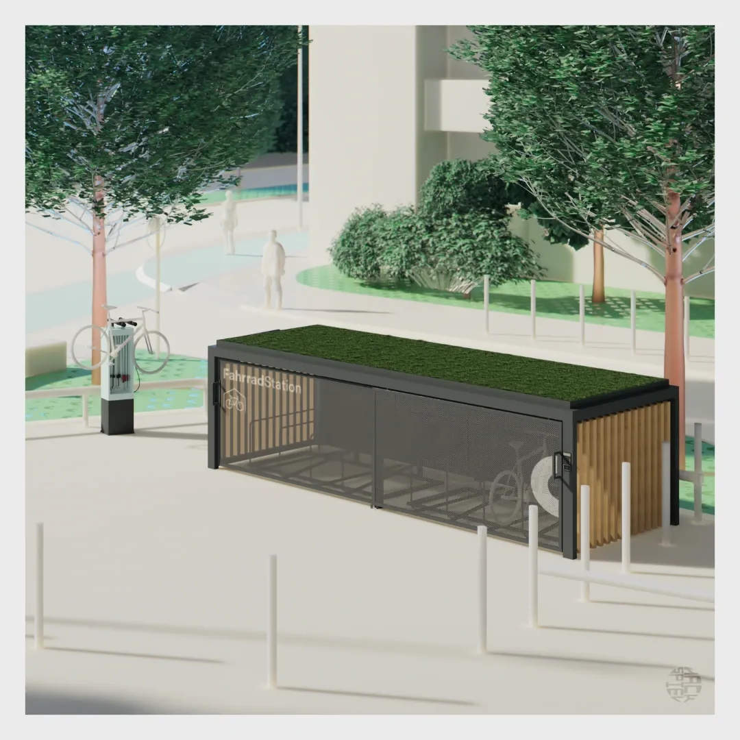 Bike station with a green roof